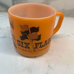 RARE Vintage Milk Glass Orange Six Flags Coffee Mug Cup​